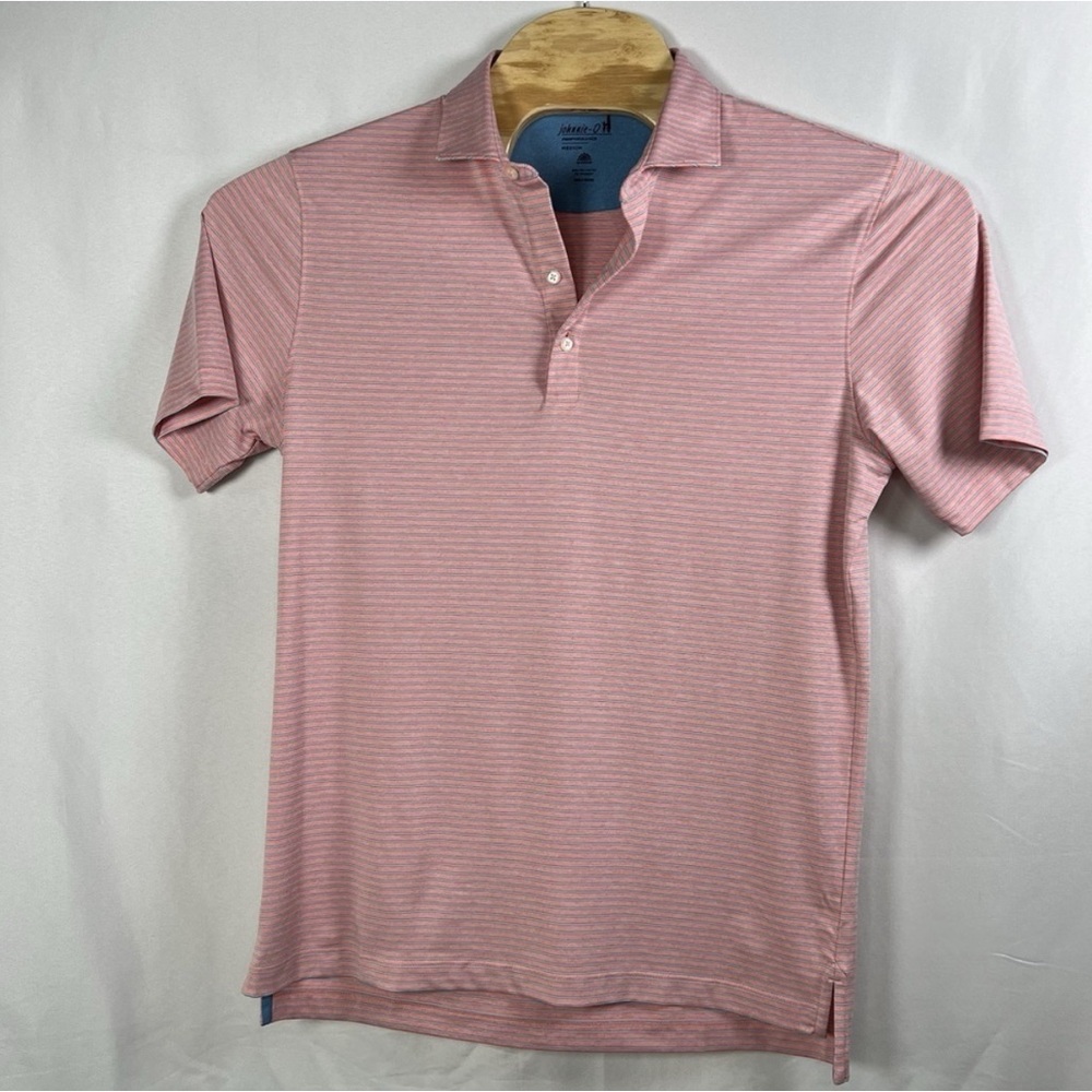 Johnnie O Prep-Formance UPF 50 Coral Pink Stretch Polo Golf Shirt Medium Preppy